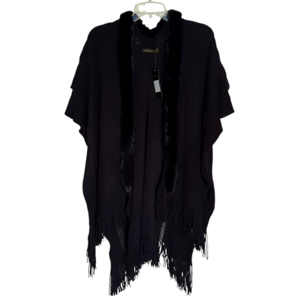 🌸 NWT ANA & ROSE FAUX FUR & FRINGE CAPE PONCHO